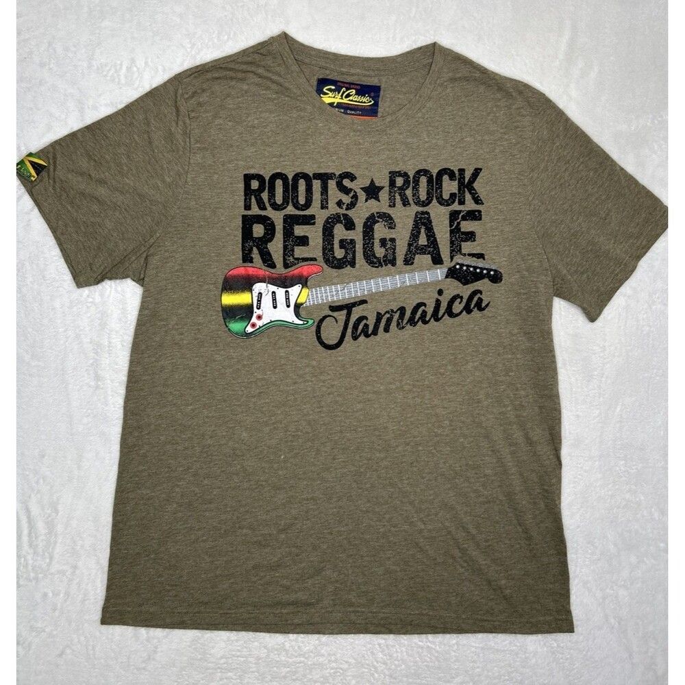 Surf Classics Root Rock Reggae Jamaica T Shirt Adults XL Khaki Graphic